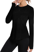 Women UPF 50+ UV Shirts Long Sleeve with Thumb Holes Workout Sun Shirt Quick Dry Athletic Hiking--Black