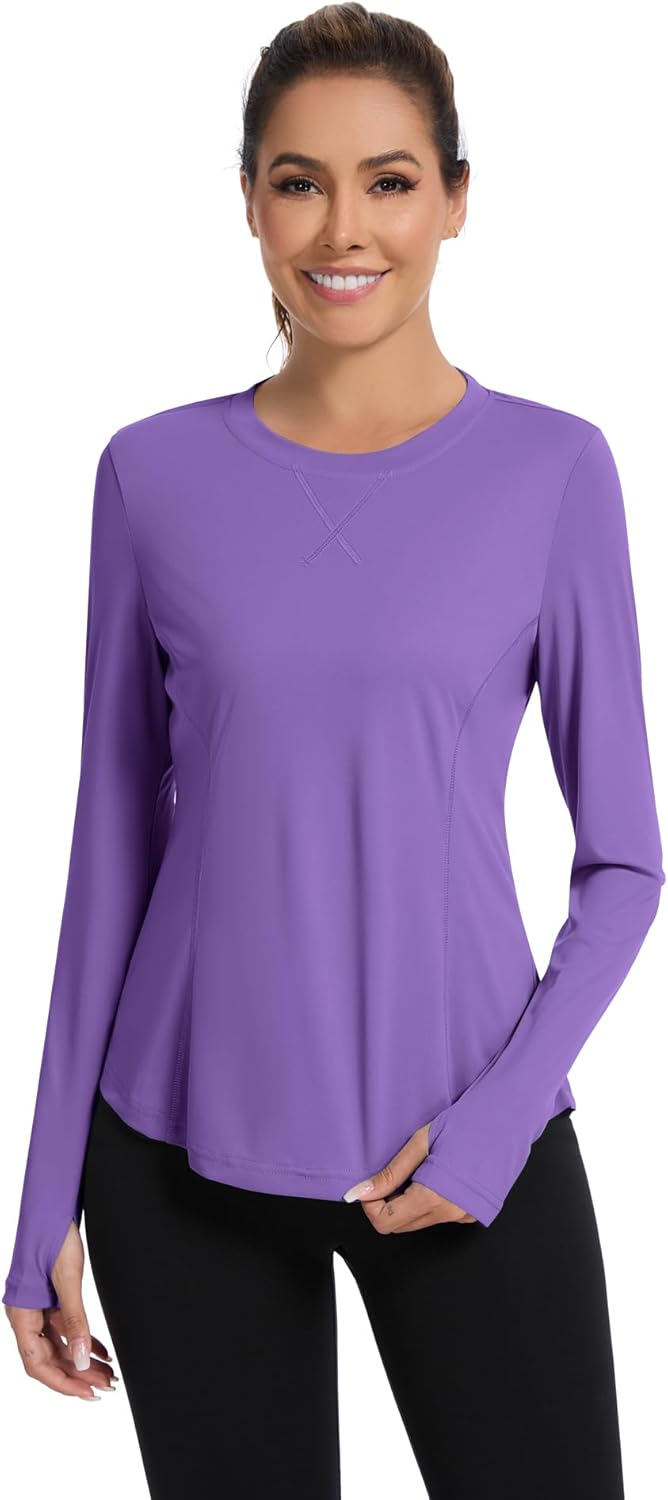 Women UPF 50+ UV Shirts Long Sleeve with Thumb Holes Workout Sun Shirt Quick Dry Athletic Hiking--Black