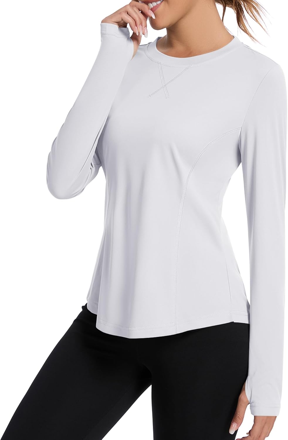 Women UPF 50+ UV Shirts Long Sleeve with Thumb Holes Workout Sun Shirt Quick Dry Athletic Hiking--Black
