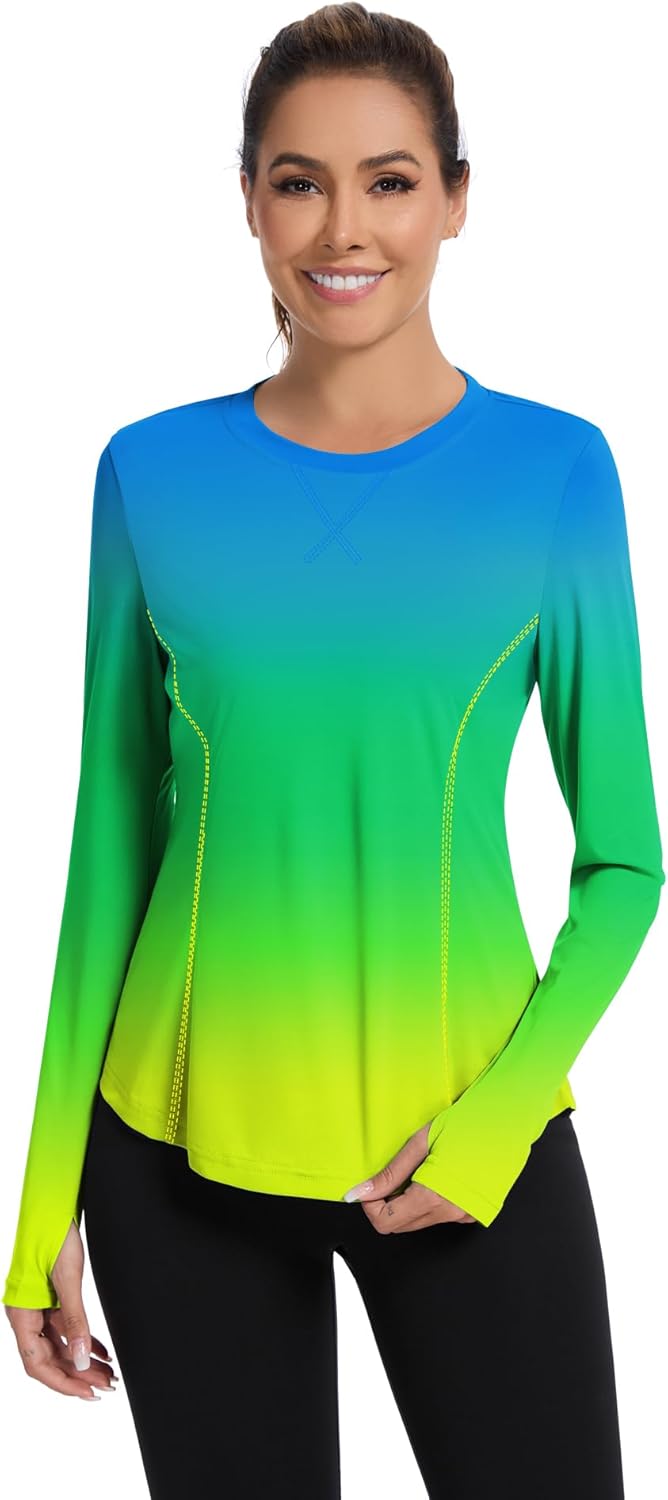 Women UPF 50+ UV Shirts Long Sleeve with Thumb Holes Workout Sun Shirt Quick Dry Athletic Hiking--Black