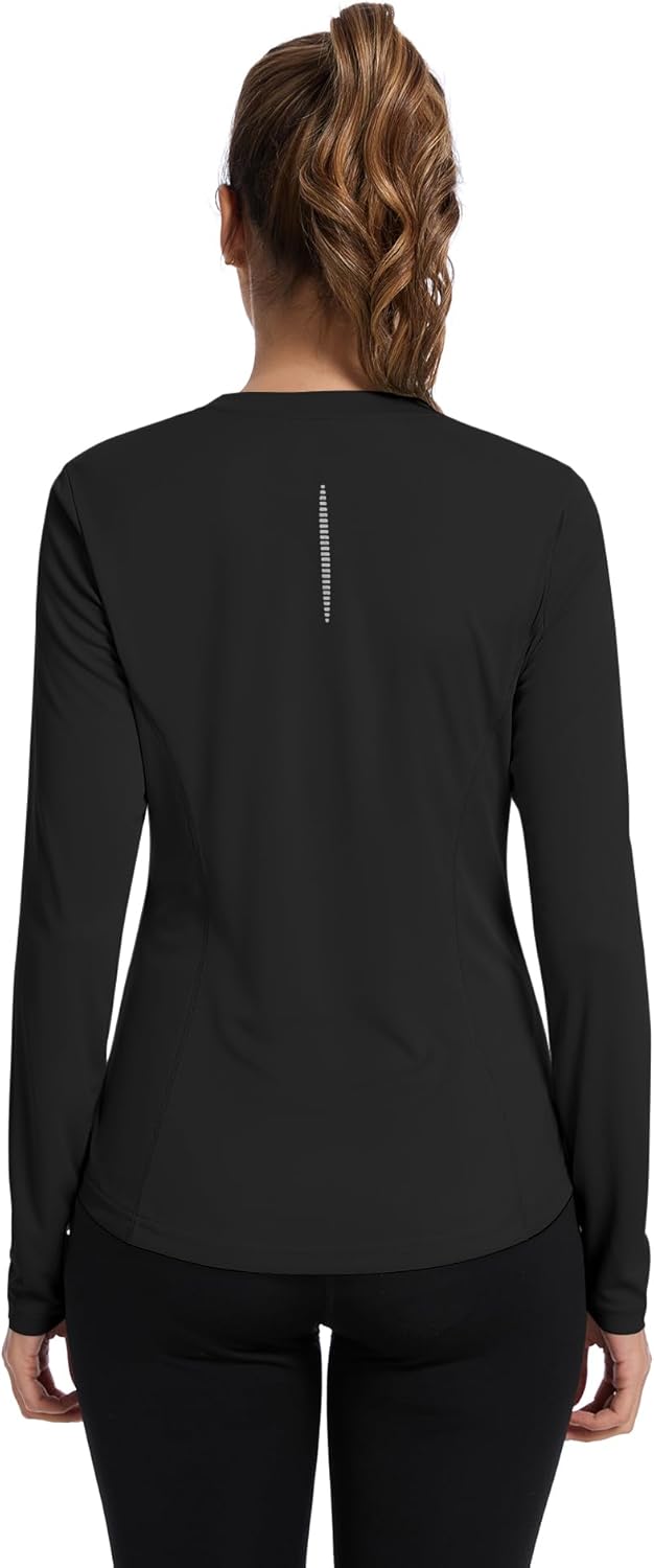 Women UPF 50+ UV Shirts Long Sleeve with Thumb Holes Workout Sun Shirt Quick Dry Athletic Hiking--Black