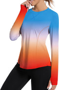 Women UPF 50+ UV Shirts Long Sleeve with Thumb Holes Workout Sun Shirt Quick Dry Athletic Hiking--Gradient Rainbow