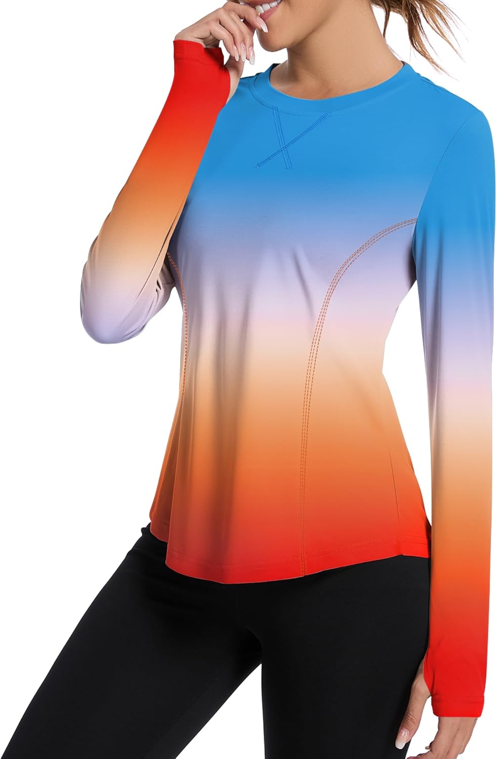 Women UPF 50+ UV Shirts Long Sleeve with Thumb Holes Workout Sun Shirt Quick Dry Athletic Hiking--Black