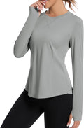 Women UPF 50+ UV Shirts Long Sleeve with Thumb Holes Workout Sun Shirt Quick Dry Athletic Hiking--Grey