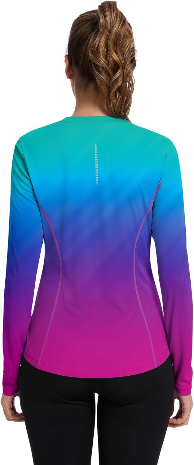 Women UPF 50+ UV Shirts Long Sleeve with Thumb Holes Workout Sun Shirt Quick Dry Athletic Hiking--Black