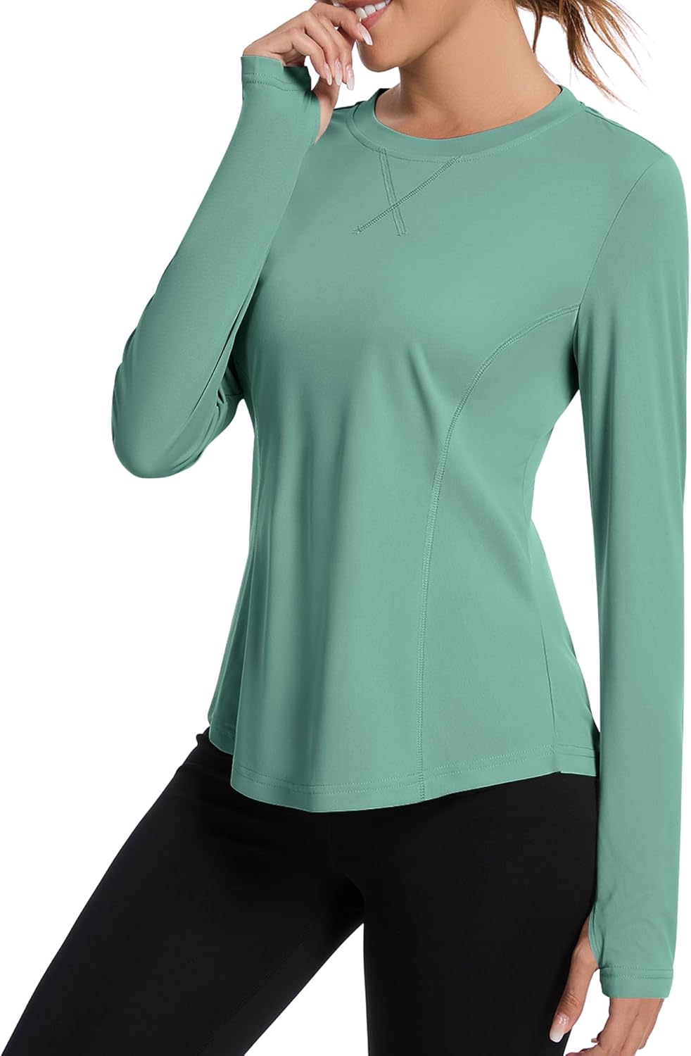 Women UPF 50+ UV Shirts Long Sleeve with Thumb Holes Workout Sun Shirt Quick Dry Athletic Hiking--Black