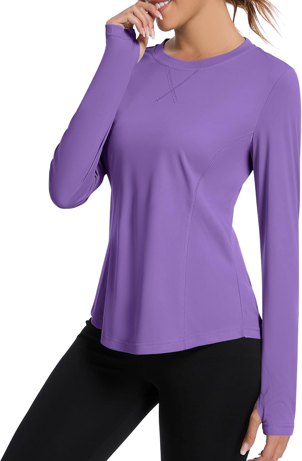 Women UPF 50+ UV Shirts Long Sleeve with Thumb Holes Workout Sun Shirt Quick Dry Athletic Hiking--Black