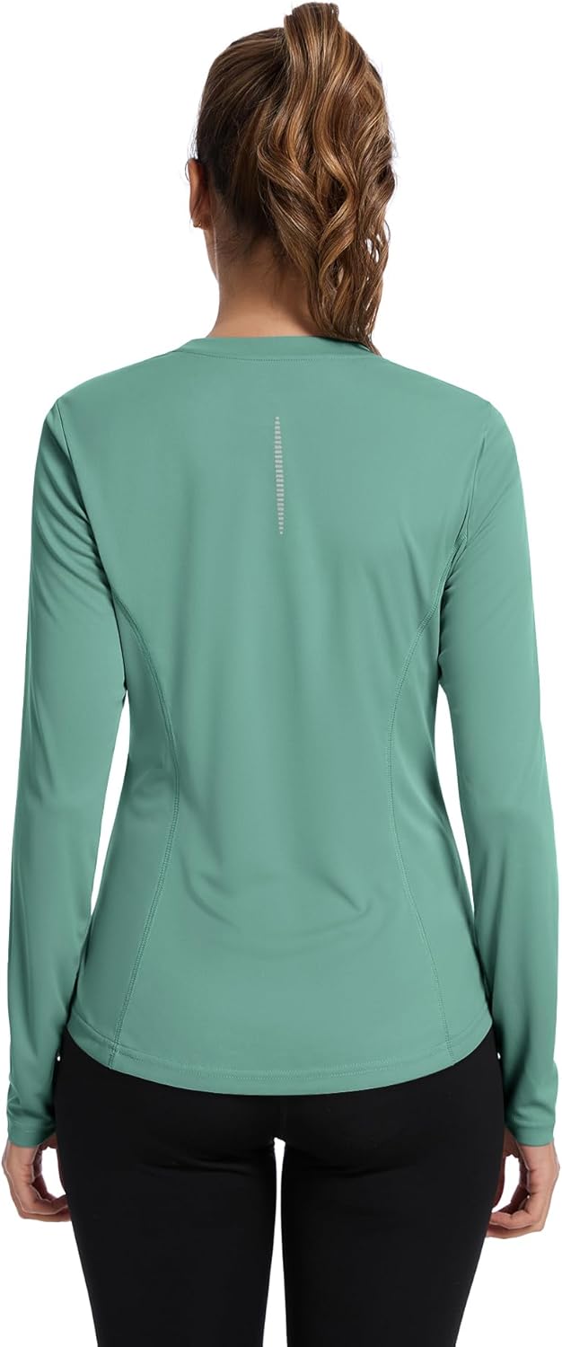 Women UPF 50+ UV Shirts Long Sleeve with Thumb Holes Workout Sun Shirt Quick Dry Athletic Hiking--Black