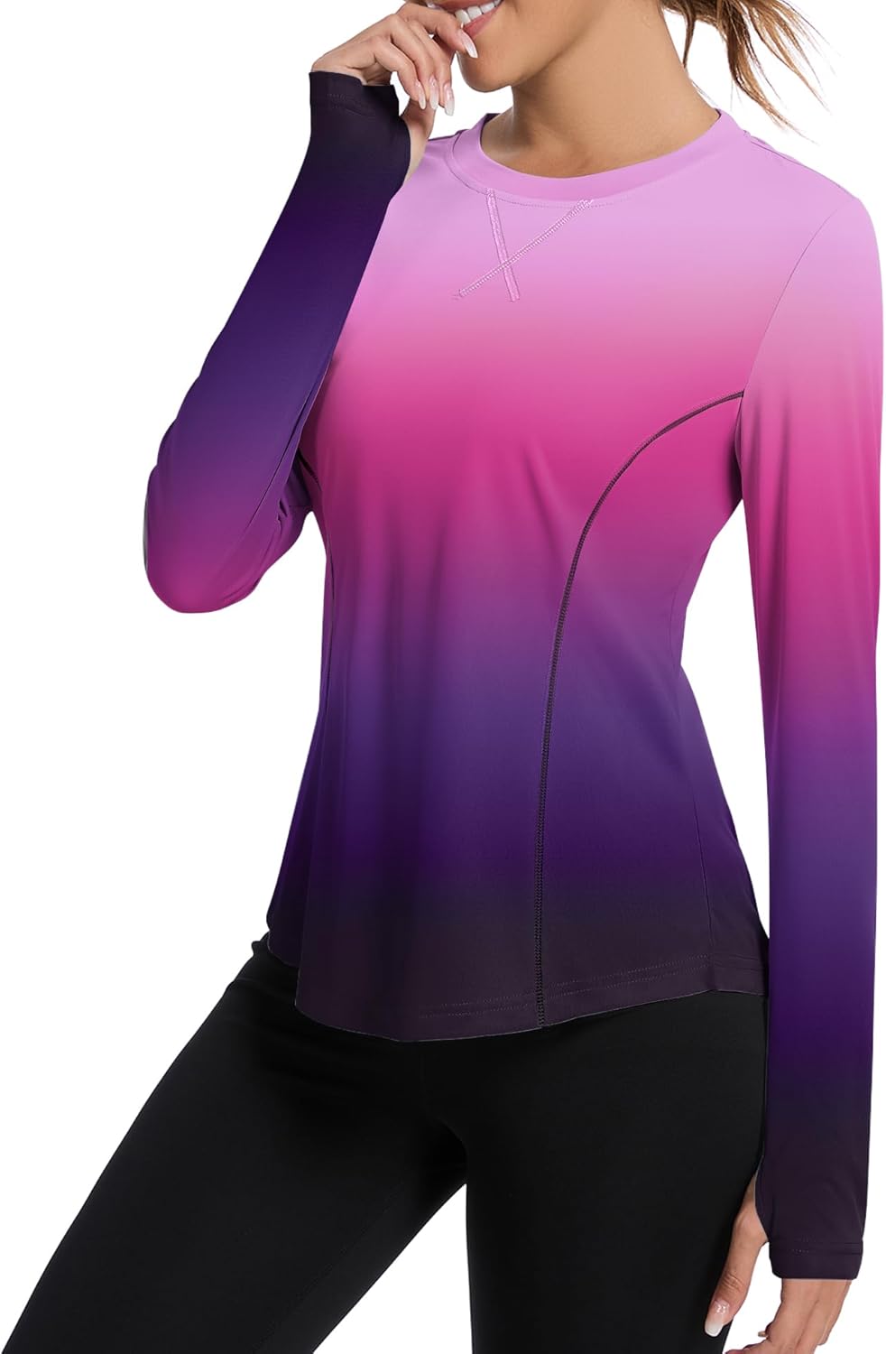 Women UPF 50+ UV Shirts Long Sleeve with Thumb Holes Workout Sun Shirt Quick Dry Athletic Hiking--Black