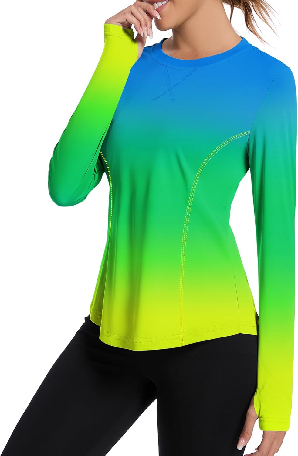 Women UPF 50+ UV Shirts Long Sleeve with Thumb Holes Workout Sun Shirt Quick Dry Athletic Hiking--Black