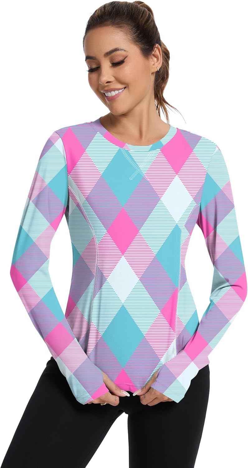 Women UPF 50+ UV Shirts Long Sleeve with Thumb Holes Workout Sun Shirt Quick Dry Athletic Hiking--Black