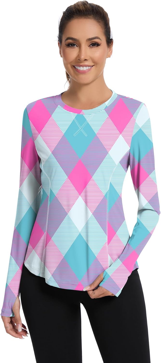 Women UPF 50+ UV Shirts Long Sleeve with Thumb Holes Workout Sun Shirt Quick Dry Athletic Hiking--Black