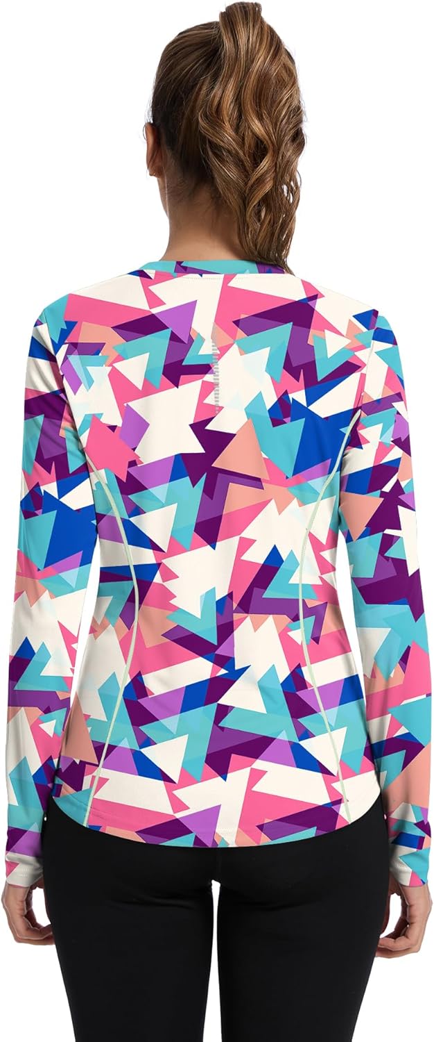 Women UPF 50+ UV Shirts Long Sleeve with Thumb Holes Workout Sun Shirt Quick Dry Athletic Hiking--Black