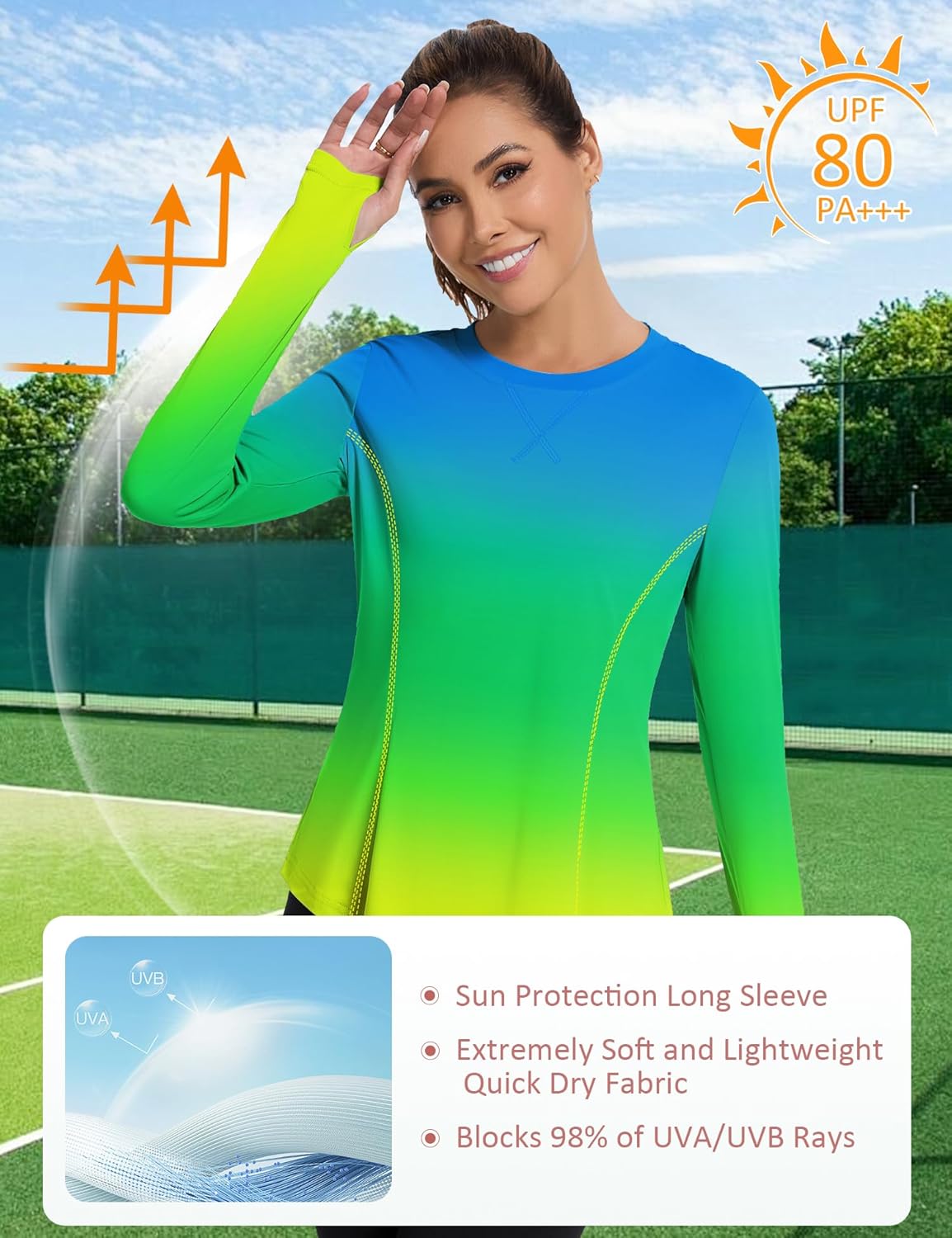 Women UPF 50+ UV Shirts Long Sleeve with Thumb Holes Workout Sun Shirt Quick Dry Athletic Hiking--Black