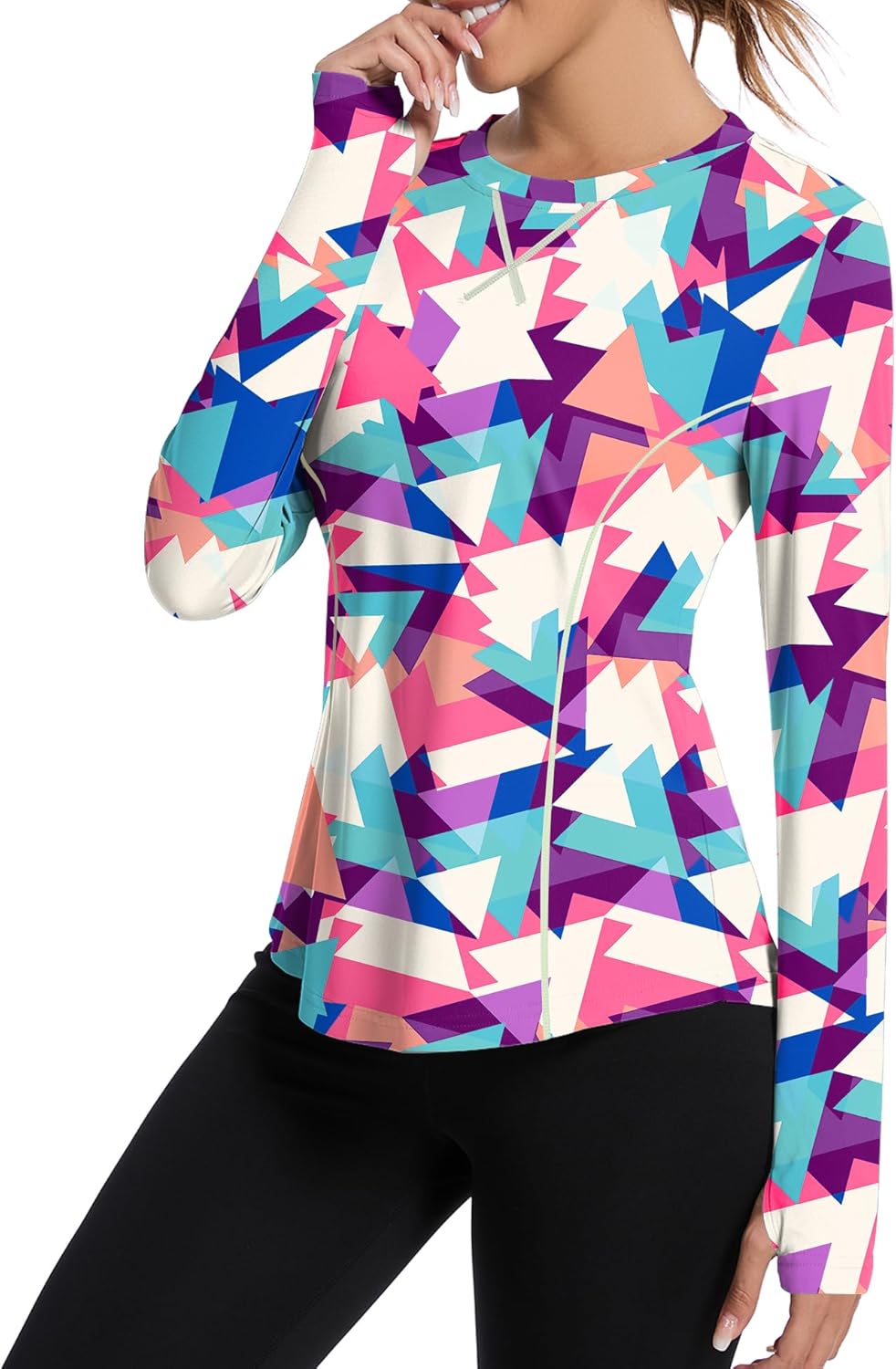 Women UPF 50+ UV Shirts Long Sleeve with Thumb Holes Workout Sun Shirt Quick Dry Athletic Hiking--Black