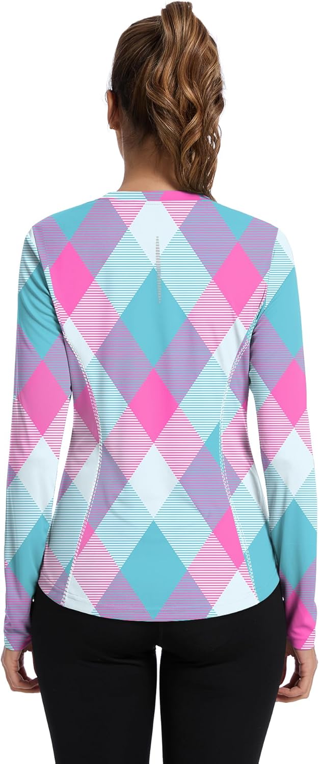 Women UPF 50+ UV Shirts Long Sleeve with Thumb Holes Workout Sun Shirt Quick Dry Athletic Hiking--Black