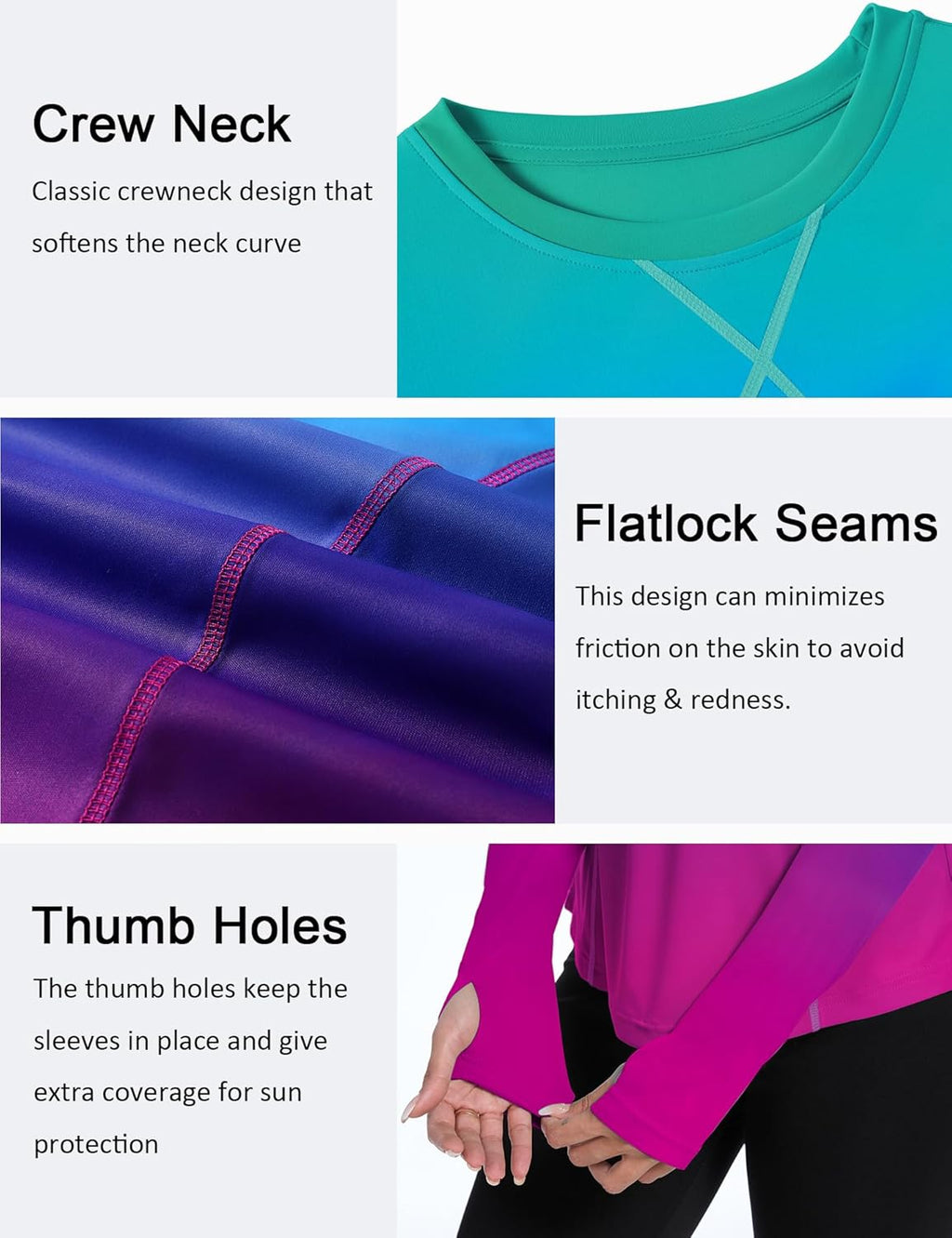 Women UPF 50+ UV Shirts Long Sleeve with Thumb Holes Workout Sun Shirt Quick Dry Athletic Hiking--Black