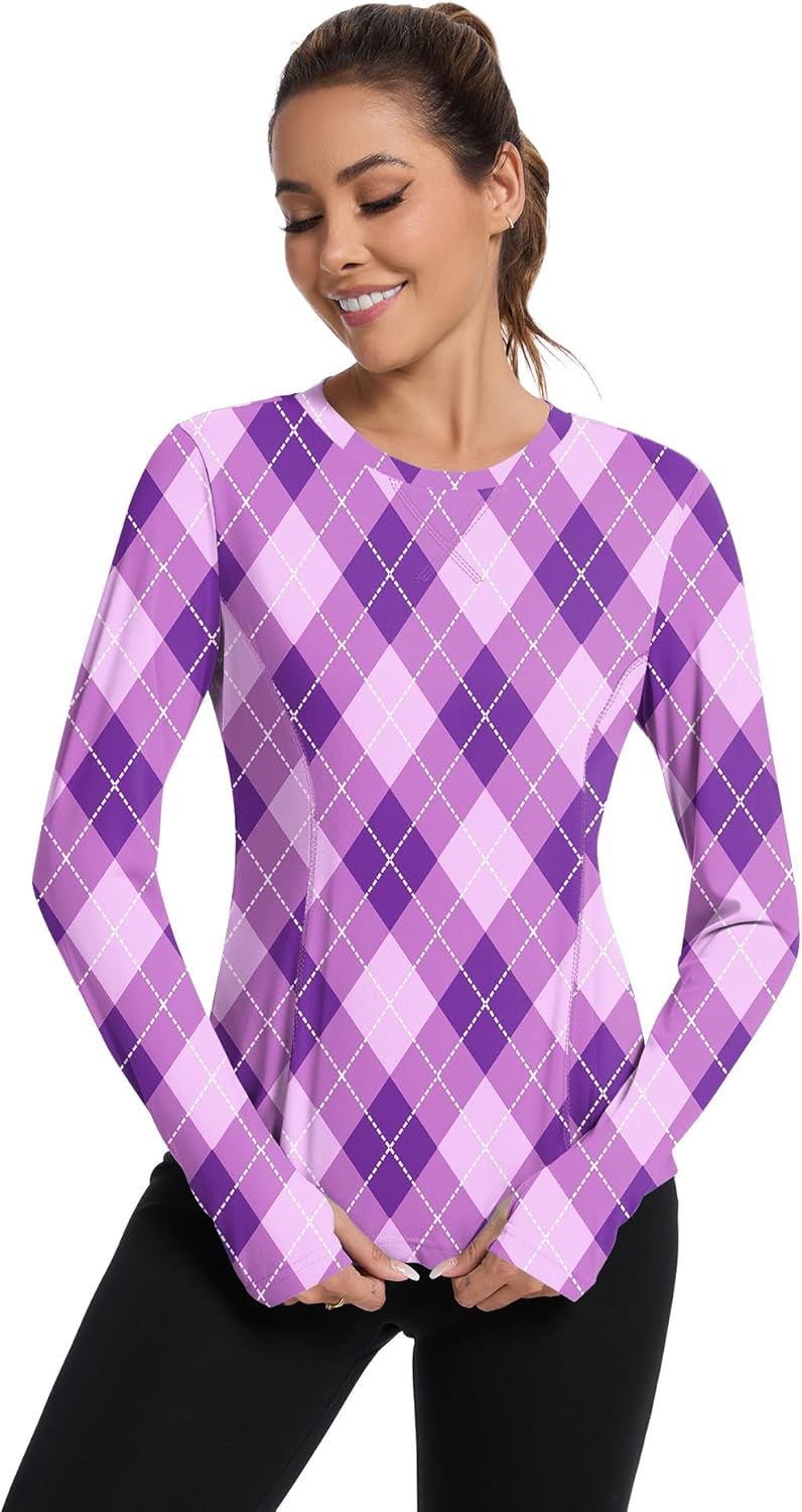 Women UPF 50+ UV Shirts Long Sleeve with Thumb Holes Workout Sun Shirt Quick Dry Athletic Hiking--Black