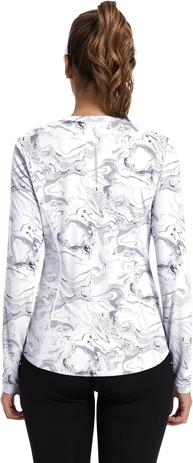 Women UPF 50+ UV Shirts Long Sleeve with Thumb Holes Workout Sun Shirt Quick Dry Athletic Hiking--Black-white