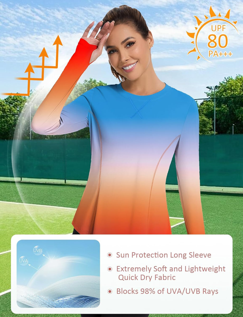 Women UPF 50+ UV Shirts Long Sleeve with Thumb Holes Workout Sun Shirt Quick Dry Athletic Hiking--Black