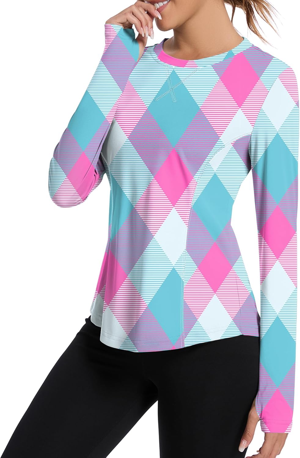 Women UPF 50+ UV Shirts Long Sleeve with Thumb Holes Workout Sun Shirt Quick Dry Athletic Hiking--Black