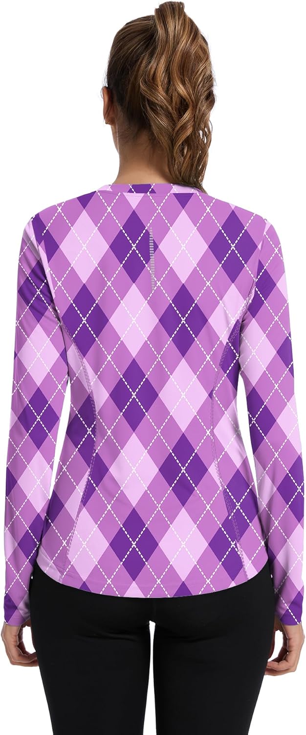 Women UPF 50+ UV Shirts Long Sleeve with Thumb Holes Workout Sun Shirt Quick Dry Athletic Hiking--Purple