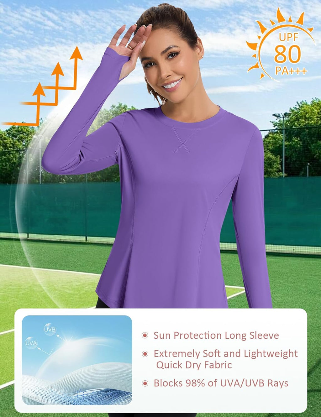 Women UPF 50+ UV Shirts Long Sleeve with Thumb Holes Workout Sun Shirt Quick Dry Athletic Hiking--Black