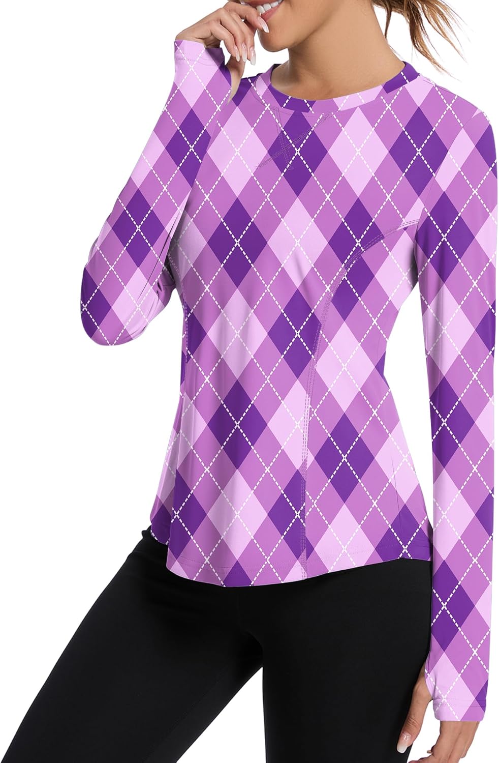 Women UPF 50+ UV Shirts Long Sleeve with Thumb Holes Workout Sun Shirt Quick Dry Athletic Hiking--Black