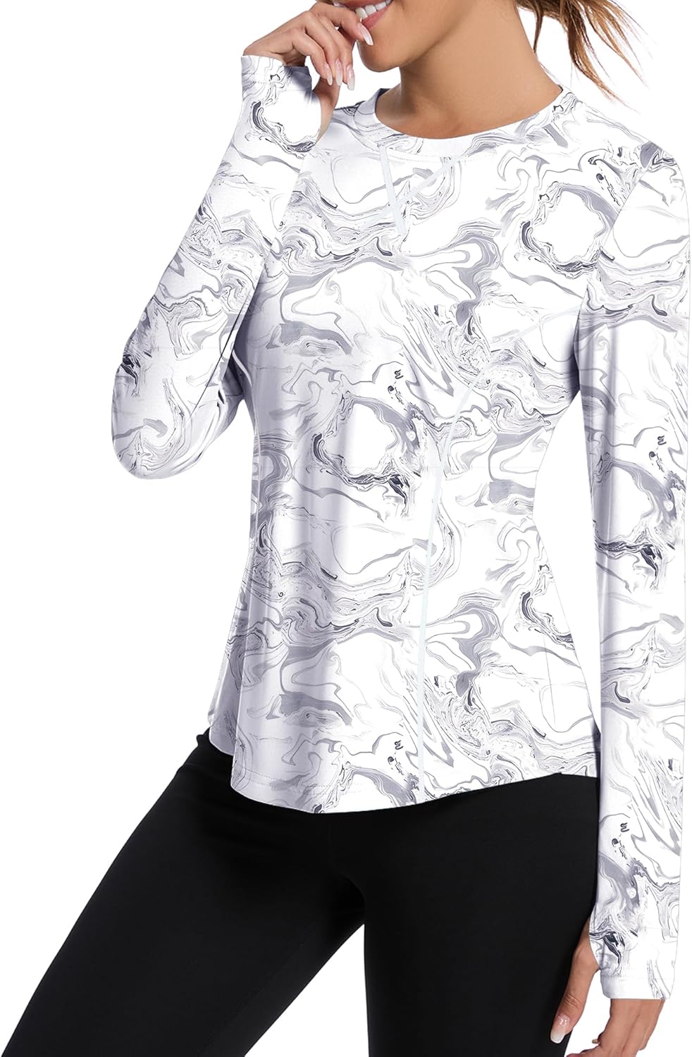 Women UPF 50+ UV Shirts Long Sleeve with Thumb Holes Workout Sun Shirt Quick Dry Athletic Hiking--Black