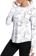 Women UPF 50+ UV Shirts Long Sleeve with Thumb Holes Workout Sun Shirt Quick Dry Athletic Hiking--Black-white