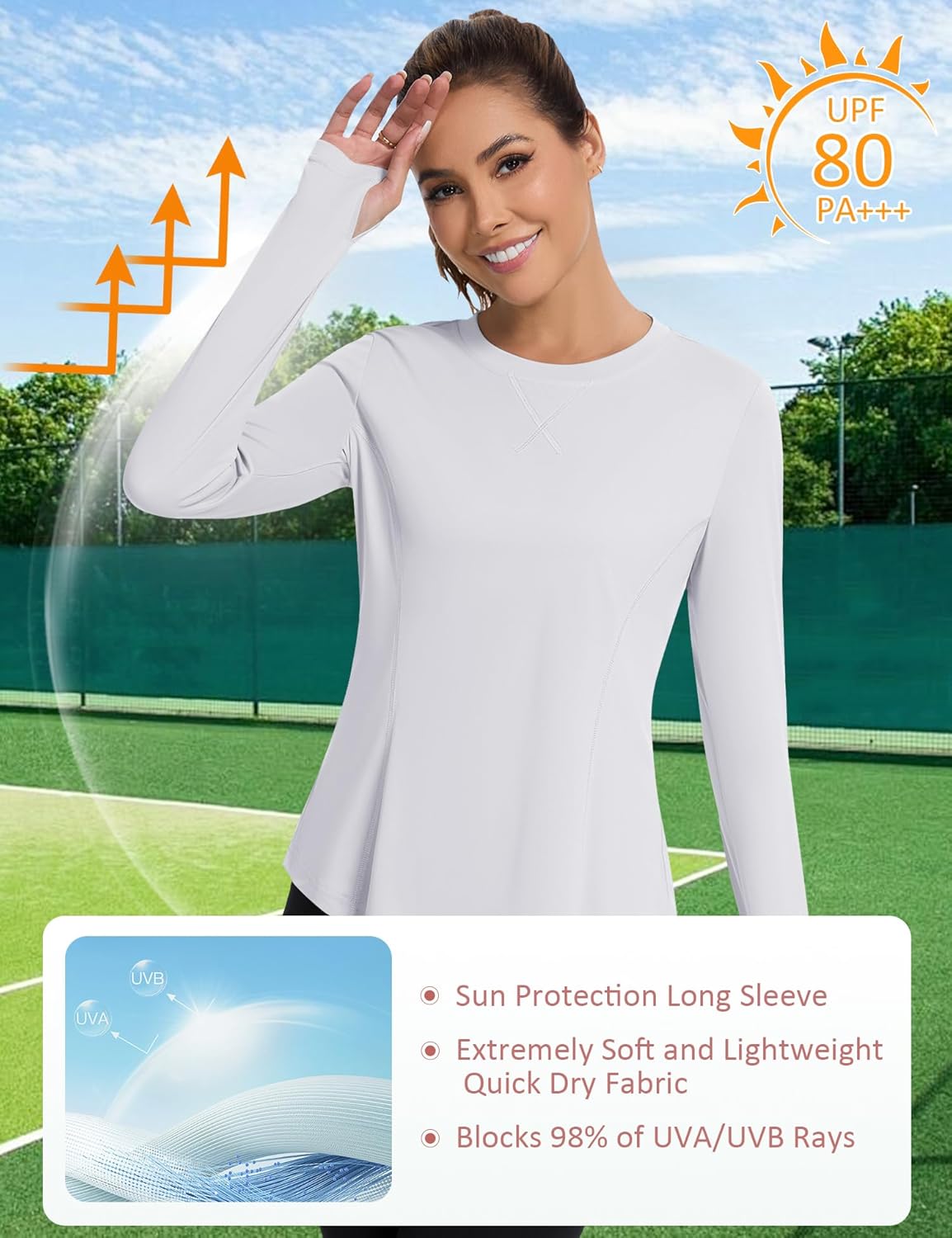Women UPF 50+ UV Shirts Long Sleeve with Thumb Holes Workout Sun Shirt Quick Dry Athletic Hiking--Grey