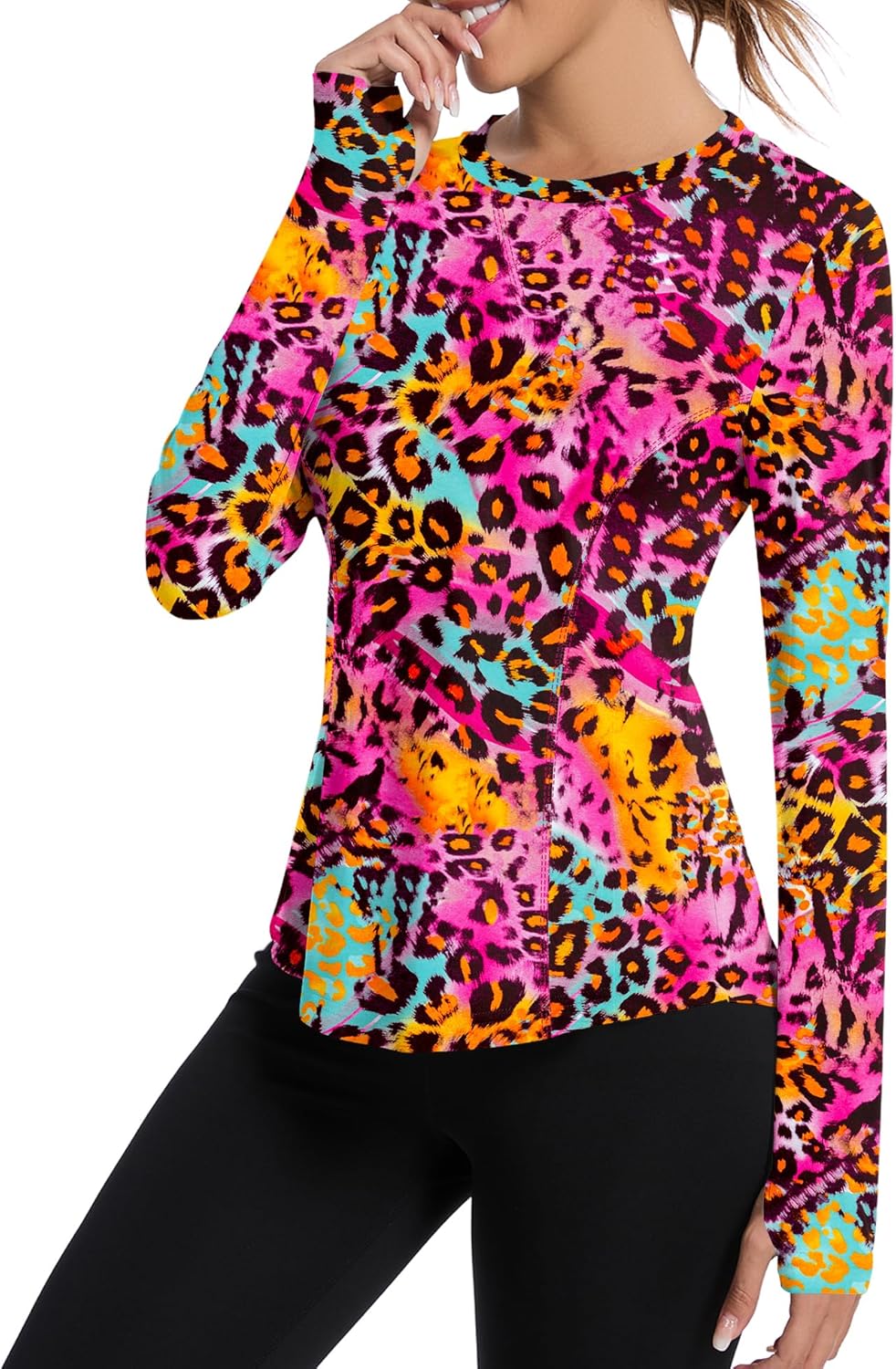 Women UPF 50+ UV Shirts Long Sleeve with Thumb Holes Workout Sun Shirt Quick Dry Athletic Hiking--Black