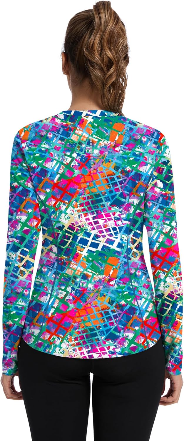 Women UPF 50+ UV Shirts Long Sleeve with Thumb Holes Workout Sun Shirt Quick Dry Athletic Hiking--Black