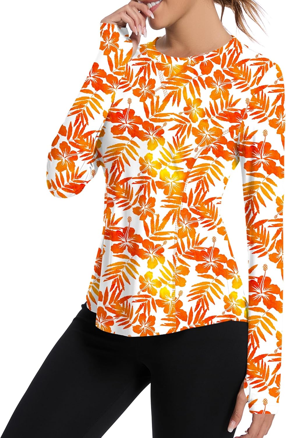 Women UPF 50+ UV Shirts Long Sleeve with Thumb Holes Workout Sun Shirt Quick Dry Athletic Hiking--Black