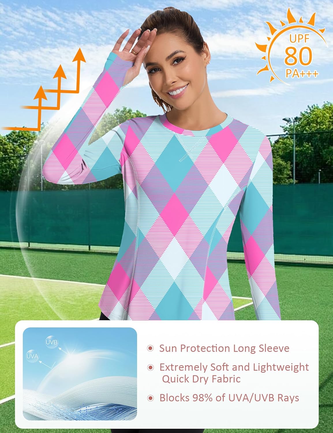 Women UPF 50+ UV Shirts Long Sleeve with Thumb Holes Workout Sun Shirt Quick Dry Athletic Hiking--Black