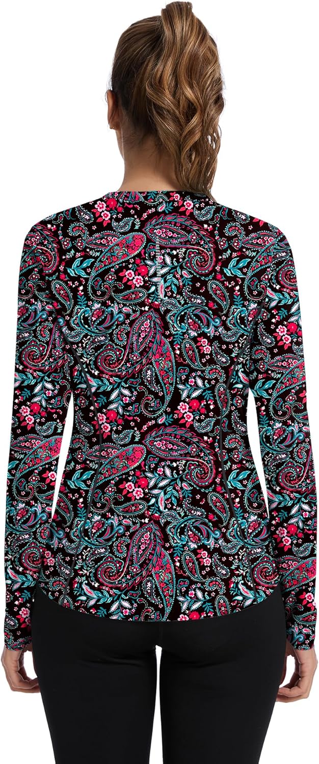 Women UPF 50+ UV Shirts Long Sleeve with Thumb Holes Workout Sun Shirt Quick Dry Athletic Hiking--Black