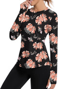 Women UPF 50+ UV Shirts Long Sleeve with Thumb Holes Workout Sun Shirt Quick Dry Athletic Hiking--Black Floral