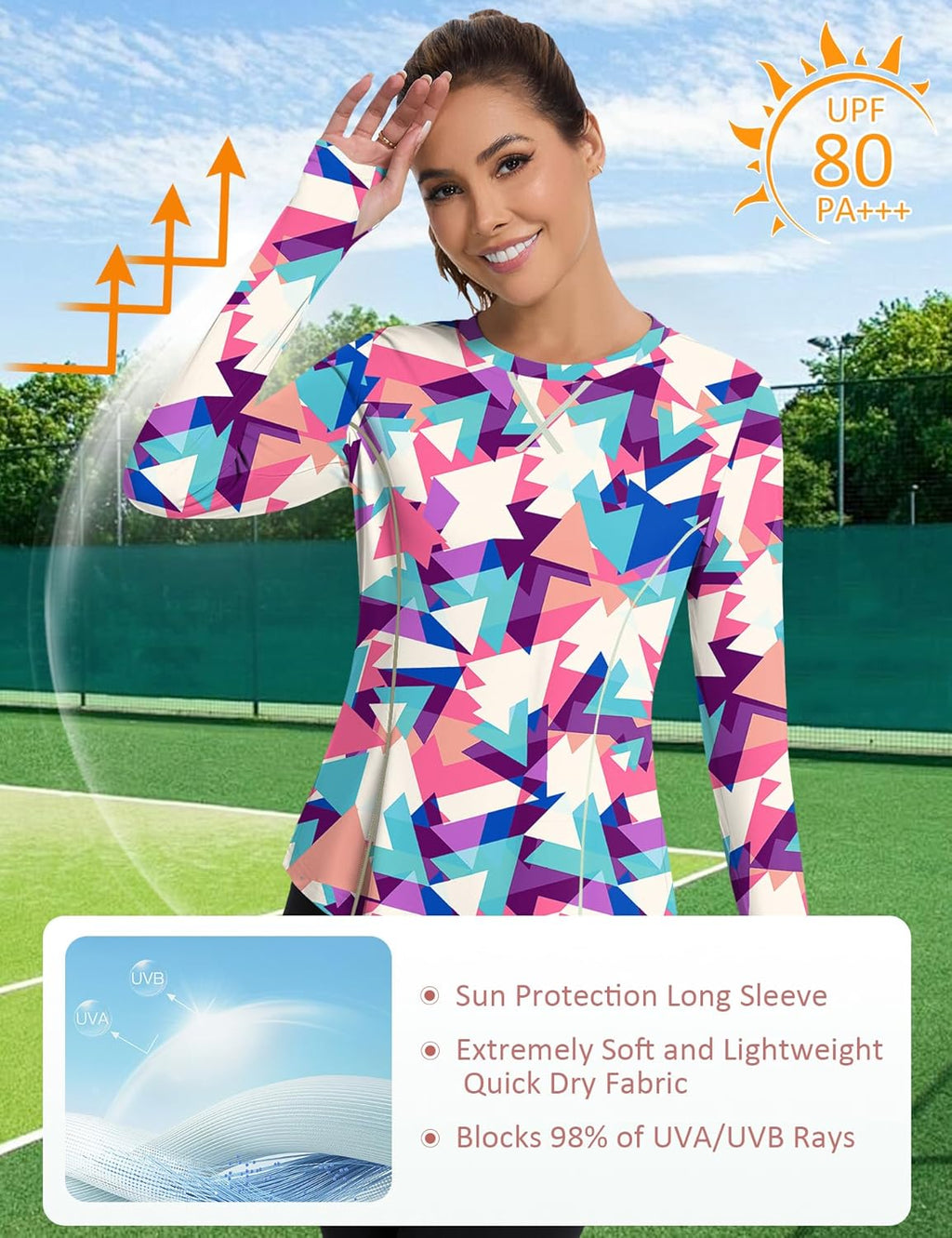 Women UPF 50+ UV Shirts Long Sleeve with Thumb Holes Workout Sun Shirt Quick Dry Athletic Hiking--Black
