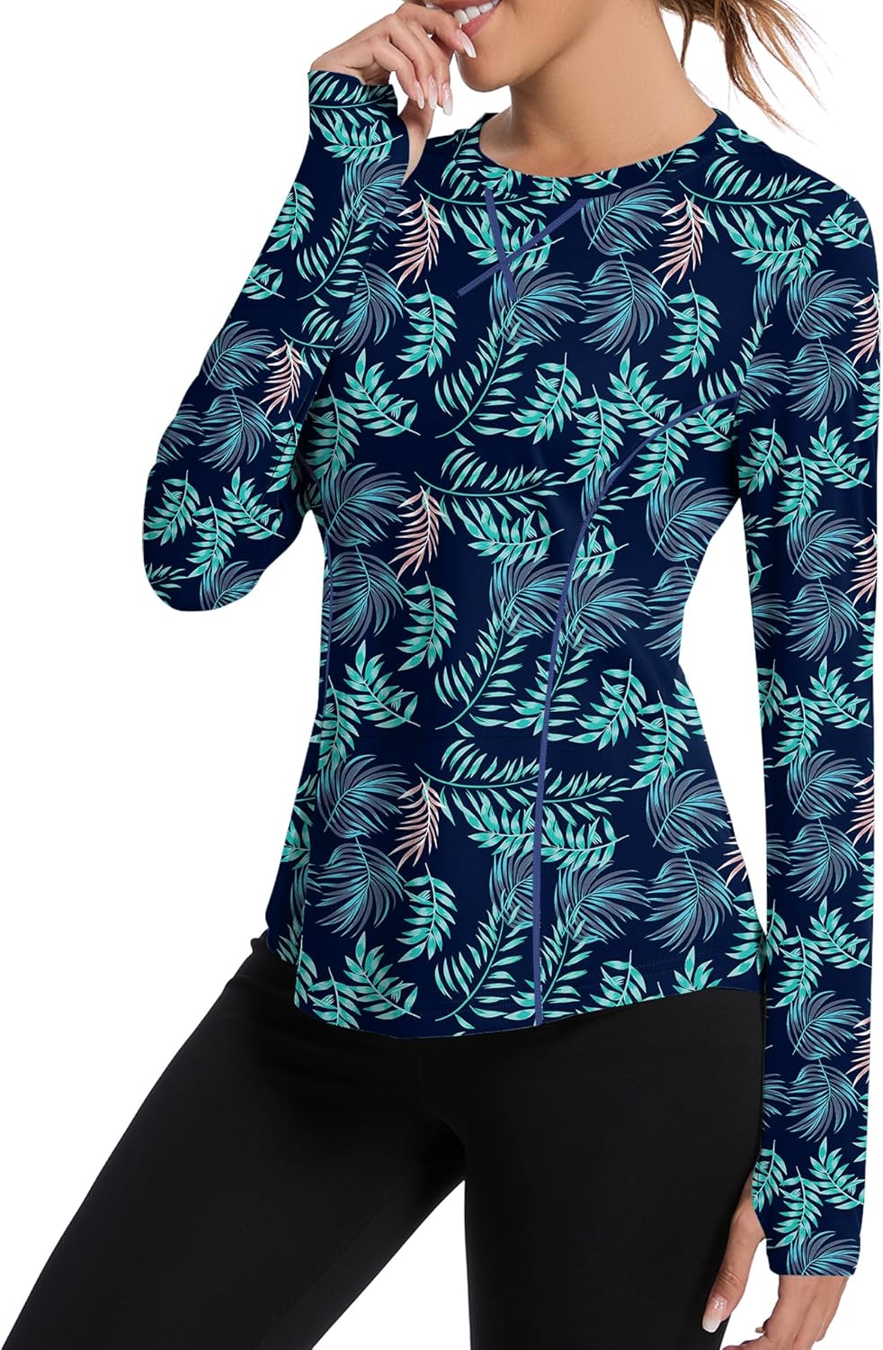 Women UPF 50+ UV Shirts Long Sleeve with Thumb Holes Workout Sun Shirt Quick Dry Athletic Hiking--Black