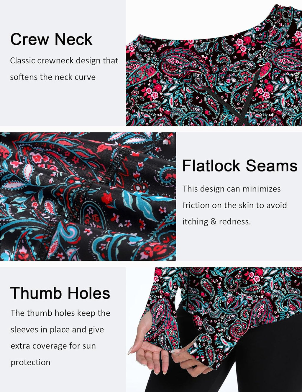 Women UPF 50+ UV Shirts Long Sleeve with Thumb Holes Workout Sun Shirt Quick Dry Athletic Hiking--Black