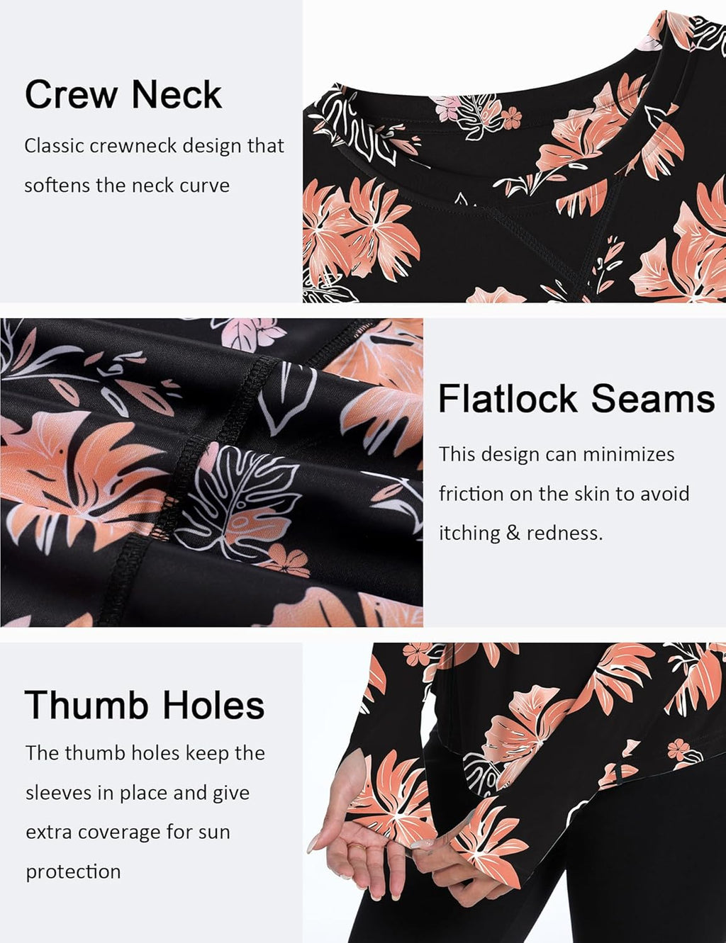 Women UPF 50+ UV Shirts Long Sleeve with Thumb Holes Workout Sun Shirt Quick Dry Athletic Hiking--Black