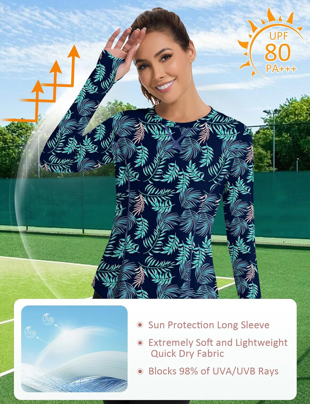 Women UPF 50+ UV Shirts Long Sleeve with Thumb Holes Workout Sun Shirt Quick Dry Athletic Hiking--Black