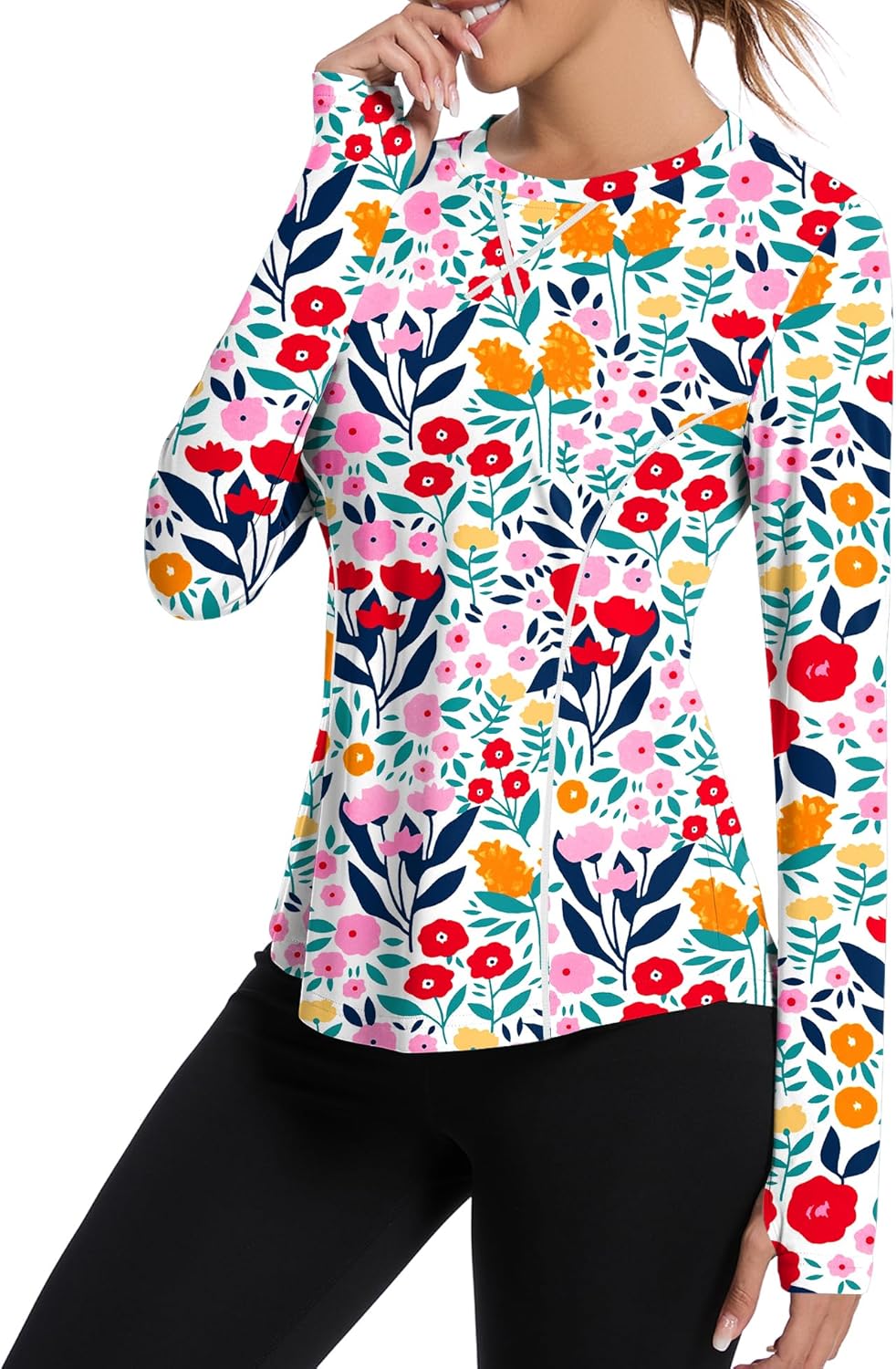 Women UPF 50+ UV Shirts Long Sleeve with Thumb Holes Workout Sun Shirt Quick Dry Athletic Hiking--Black