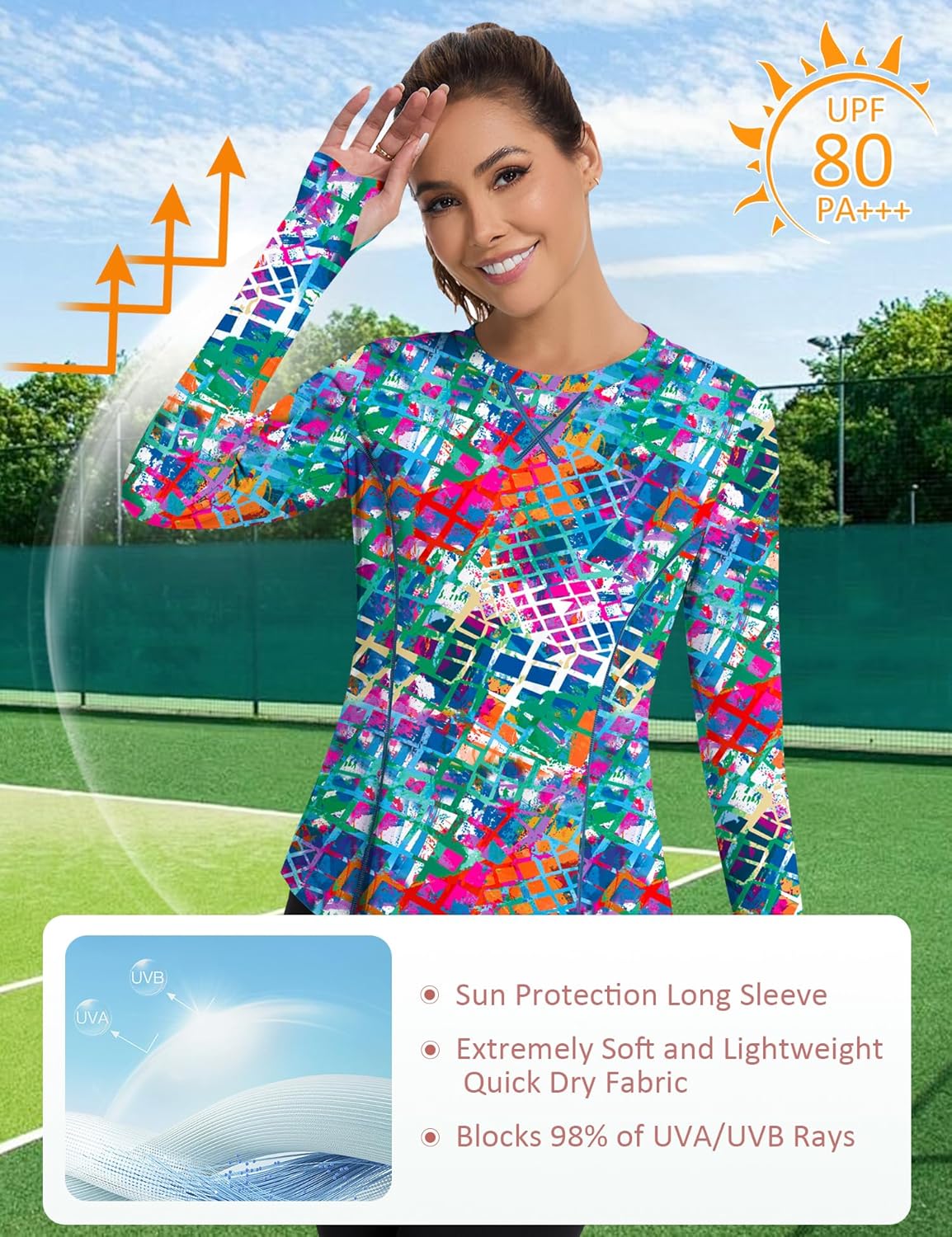 Women UPF 50+ UV Shirts Long Sleeve with Thumb Holes Workout Sun Shirt Quick Dry Athletic Hiking--Black