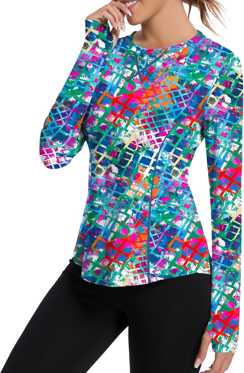 Women UPF 50+ UV Shirts Long Sleeve with Thumb Holes Workout Sun Shirt Quick Dry Athletic Hiking--Black